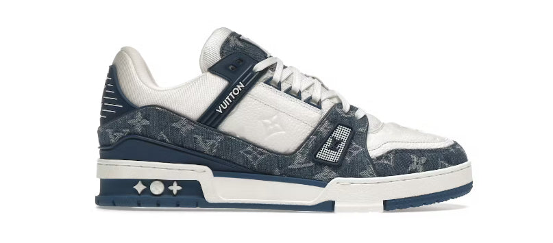 Louis Vuitton LV Trainer Monogram en denim, blanco y azul